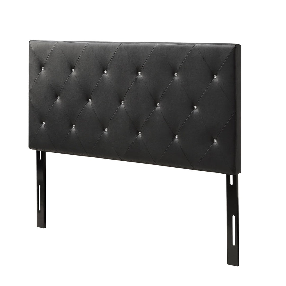 English Elm Queen Faux Leather Headboard Crystal Tufted Hotel Style Adjustable Upholstered Frame Black B347P534689