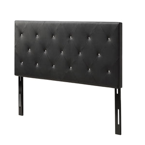 English Elm Queen Faux Leather Headboard Crystal Tufted Hotel Style Adjustable Upholstered Frame Black B347P534689