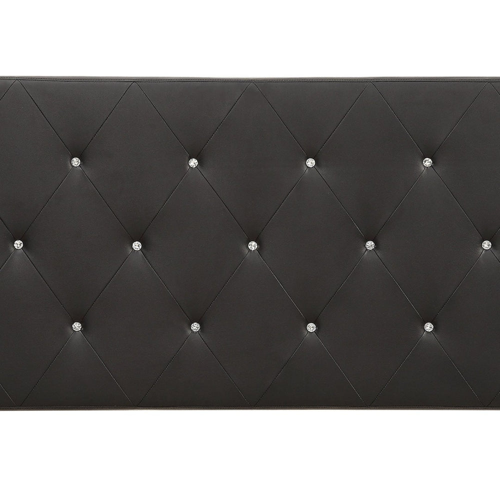 English Elm Queen Faux Leather Headboard Crystal Tufted Hotel Style Adjustable Upholstered Frame Black B347P534689
