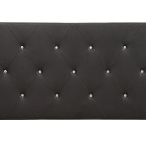 English Elm Queen Faux Leather Headboard Crystal Tufted Hotel Style Adjustable Upholstered Frame Black B347P534689