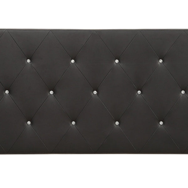 English Elm Queen Faux Leather Headboard Crystal Tufted Hotel Style Adjustable Upholstered Frame Black B347P534689
