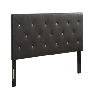 English Elm Queen Faux Leather Headboard Crystal Tufted Hotel Style Adjustable Upholstered Frame Black B347P534689