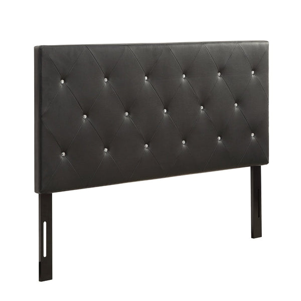 English Elm Queen Faux Leather Headboard Crystal Tufted Hotel Style Adjustable Upholstered Frame Black B347P534689