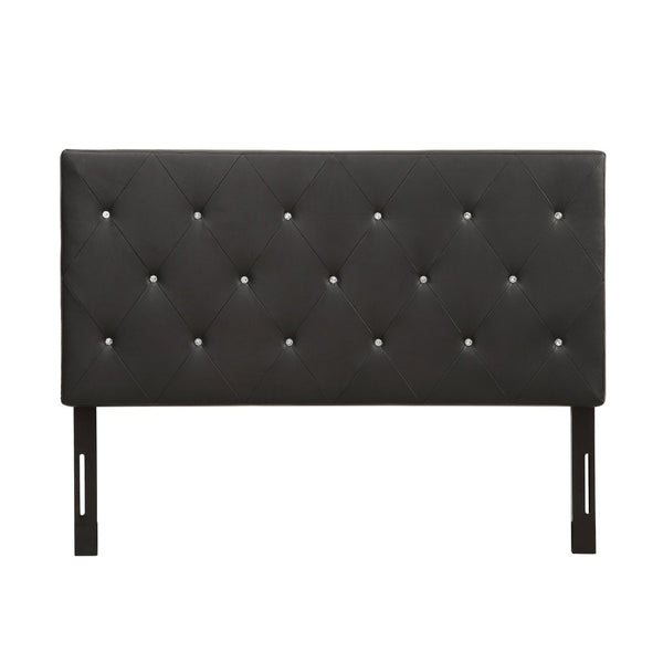 English Elm Queen Faux Leather Headboard Crystal Tufted Hotel Style Adjustable Upholstered Frame Black B347P534689