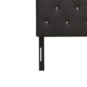 English Elm Queen Faux Leather Headboard Crystal Tufted Hotel Style Adjustable Upholstered Frame Black B347P534689