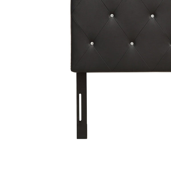 English Elm Queen Faux Leather Headboard Crystal Tufted Hotel Style Adjustable Upholstered Frame Black B347P534689