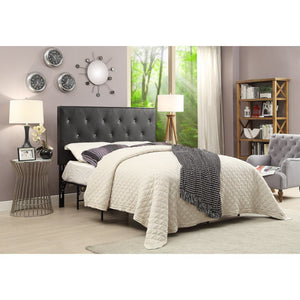 English Elm Queen Faux Leather Headboard Crystal Tufted Hotel Style Adjustable Upholstered Frame Black B347P534689