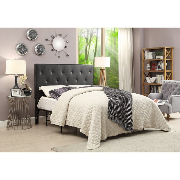 English Elm Queen Faux Leather Headboard Crystal Tufted Hotel Style Adjustable Upholstered Frame Black B347P534689