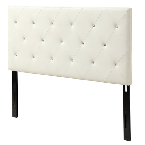 English Elm Queen Faux Leather Headboard Crystal Tufted Hotel Style Adjustable Upholstered Frame White B347P534691