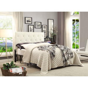 English Elm Queen Faux Leather Headboard Crystal Tufted Hotel Style Adjustable Upholstered Frame White B347P534691