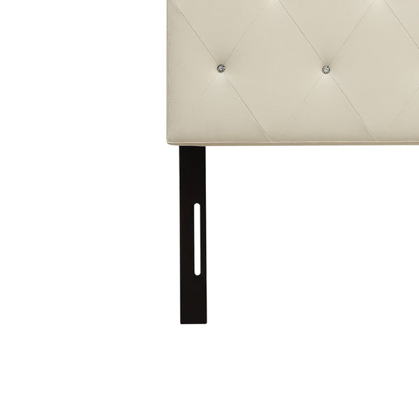 English Elm Queen Faux Leather Headboard Crystal Tufted Hotel Style Adjustable Upholstered Frame White B347P534691