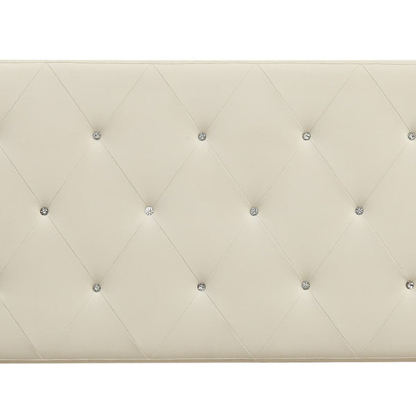 English Elm Queen Faux Leather Headboard Crystal Tufted Hotel Style Adjustable Upholstered Frame White B347P534691