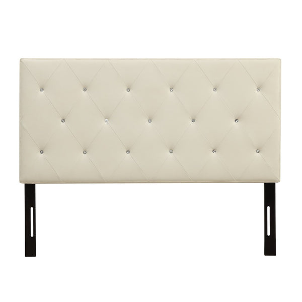 English Elm Queen Faux Leather Headboard Crystal Tufted Hotel Style Adjustable Upholstered Frame White B347P534691