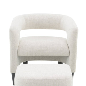 English Elm Curved Wraparound Armchair with Ottoman Beige Upholstery Tapered Wood Legs Lounge Set B347P534712