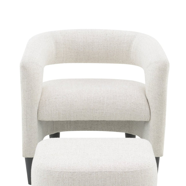 English Elm Curved Wraparound Armchair with Ottoman Beige Upholstery Tapered Wood Legs Lounge Set B347P534712