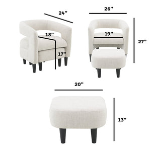 English Elm Curved Wraparound Armchair with Ottoman Beige Upholstery Tapered Wood Legs Lounge Set B347P534712