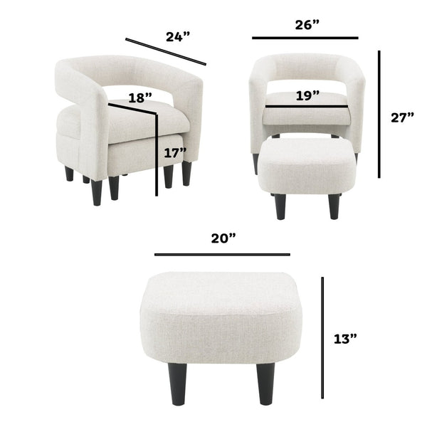 English Elm Curved Wraparound Armchair with Ottoman Beige Upholstery Tapered Wood Legs Lounge Set B347P534712