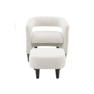 English Elm Curved Wraparound Armchair with Ottoman Beige Upholstery Tapered Wood Legs Lounge Set B347P534712