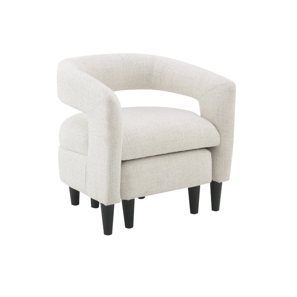 English Elm Curved Wraparound Armchair with Ottoman Beige Upholstery Tapered Wood Legs Lounge Set B347P534712