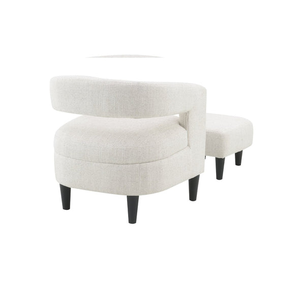 English Elm Curved Wraparound Armchair with Ottoman Beige Upholstery Tapered Wood Legs Lounge Set B347P534712
