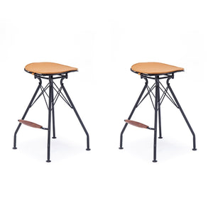English Elm 24 Inch Industrial Farmhouse Counter Stools Set of 2 with Faux Leather Seats and Wood Footrest Orange B347P535315