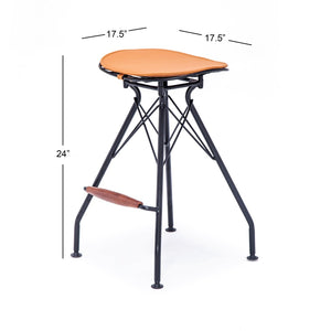 English Elm 24 Inch Industrial Farmhouse Counter Stools Set of 2 with Faux Leather Seats and Wood Footrest Orange B347P535315
