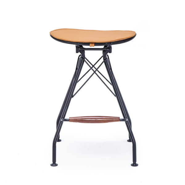 English Elm 24 Inch Industrial Farmhouse Counter Stools Set of 2 with Faux Leather Seats and Wood Footrest Orange B347P535315