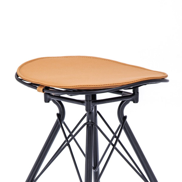 English Elm 24 Inch Industrial Farmhouse Counter Stools Set of 2 with Faux Leather Seats and Wood Footrest Orange B347P535315