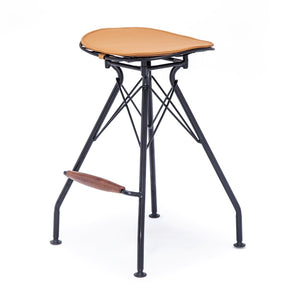 English Elm 24 Inch Industrial Farmhouse Counter Stools Set of 2 with Faux Leather Seats and Wood Footrest Orange B347P535315