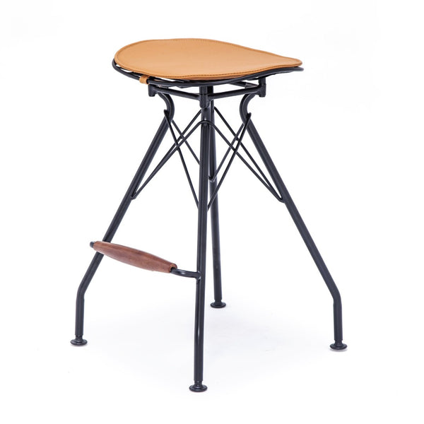 English Elm 24 Inch Industrial Farmhouse Counter Stools Set of 2 with Faux Leather Seats and Wood Footrest Orange B347P535315