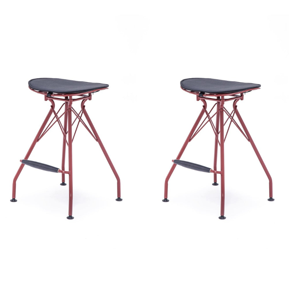 English Elm 24 Inch Industrial Farmhouse Counter Stools Set of 2 with Faux Leather Seats and Wood Footrest Grey+Red B347P535318