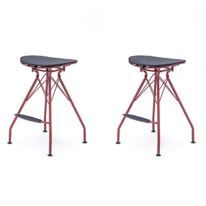 English Elm 24 Inch Industrial Farmhouse Counter Stools Set of 2 with Faux Leather Seats and Wood Footrest Grey+Red B347P535318