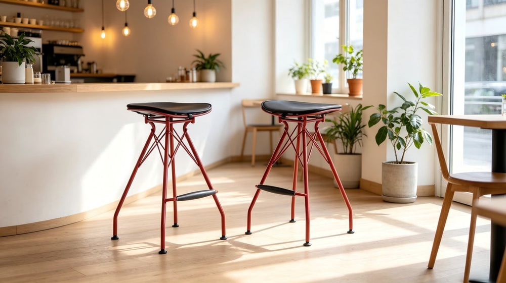 English Elm 24 Inch Industrial Farmhouse Counter Stools Set of 2 with Faux Leather Seats and Wood Footrest Grey+Red B347P535318