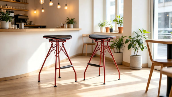English Elm 24 Inch Industrial Farmhouse Counter Stools Set of 2 with Faux Leather Seats and Wood Footrest Grey+Red B347P535318