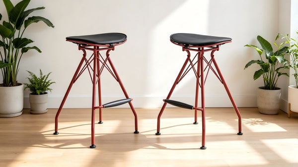 English Elm 24 Inch Industrial Farmhouse Counter Stools Set of 2 with Faux Leather Seats and Wood Footrest Grey+Red B347P535318