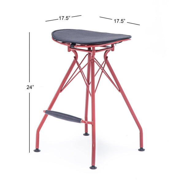 English Elm 24 Inch Industrial Farmhouse Counter Stools Set of 2 with Faux Leather Seats and Wood Footrest Grey+Red B347P535318