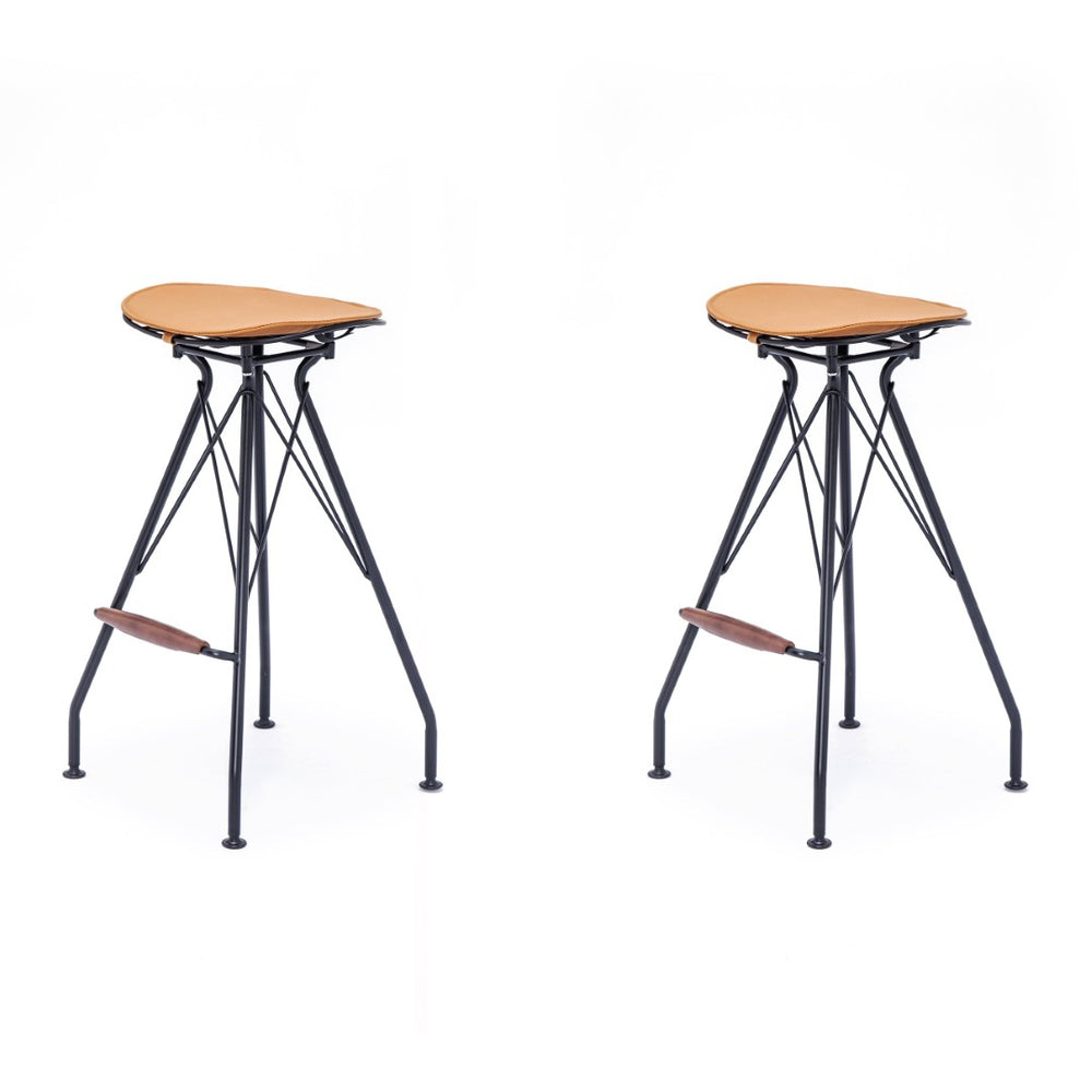 English Elm 30 Inch Industrial Faux Leather Barstools with Wood Footrest for Kitchen Island Seating Black+Orange B347P535337