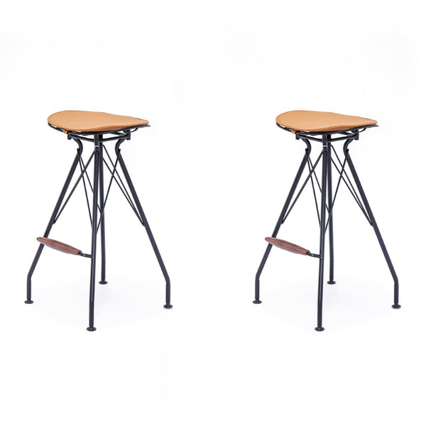 English Elm 30 Inch Industrial Faux Leather Barstools with Wood Footrest for Kitchen Island Seating Black+Orange B347P535337