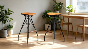 English Elm 30 Inch Industrial Faux Leather Barstools with Wood Footrest for Kitchen Island Seating Black+Orange B347P535337