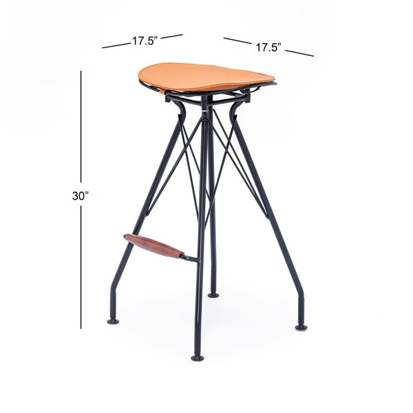 English Elm 30 Inch Industrial Faux Leather Barstools with Wood Footrest for Kitchen Island Seating Black+Orange B347P535337