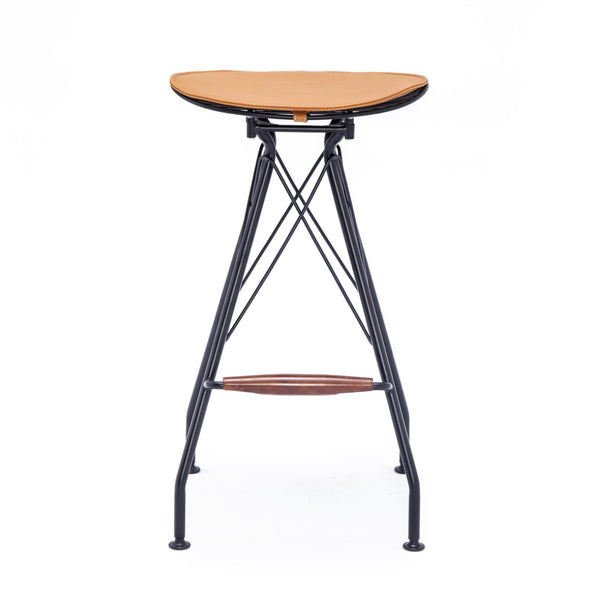 English Elm 30 Inch Industrial Faux Leather Barstools with Wood Footrest for Kitchen Island Seating Black+Orange B347P535337