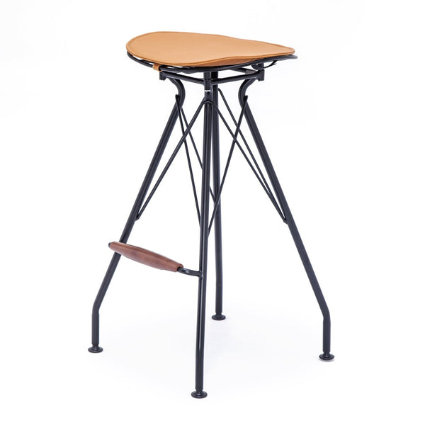 English Elm 30 Inch Industrial Faux Leather Barstools with Wood Footrest for Kitchen Island Seating Black+Orange B347P535337