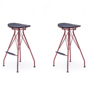 English Elm 30 Inch Industrial Faux Leather Barstools with Wood Footrest for Kitchen Island Seating Grey+Red B347P535342