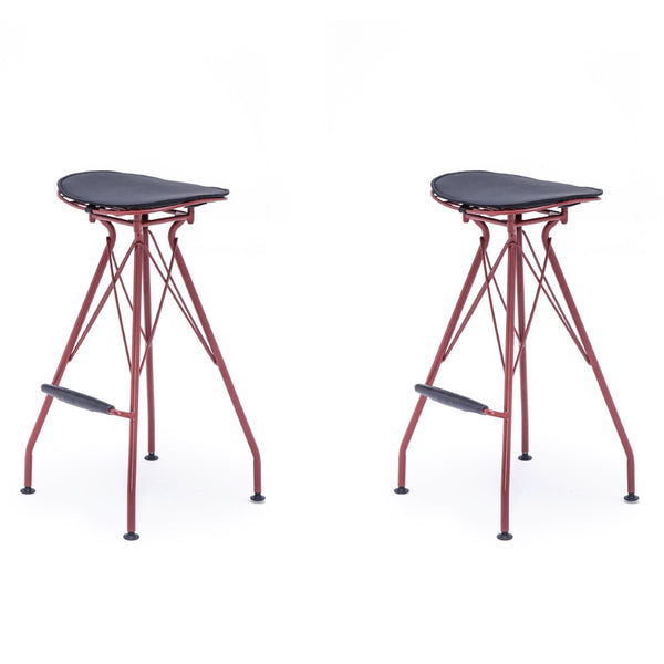 English Elm 30 Inch Industrial Faux Leather Barstools with Wood Footrest for Kitchen Island Seating Grey+Red B347P535342