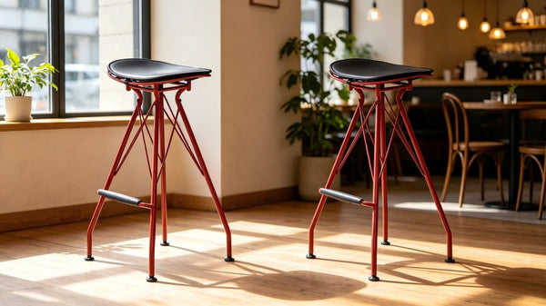 English Elm 30 Inch Industrial Faux Leather Barstools with Wood Footrest for Kitchen Island Seating Grey+Red B347P535342