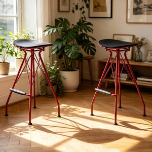 English Elm 30 Inch Industrial Faux Leather Barstools with Wood Footrest for Kitchen Island Seating Grey+Red B347P535342