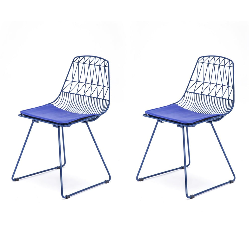 English Elm Industrial Faux Leather Bistro Chair Geometric Metal Frame for Cafe Kitchen Patio Blue B347P535407