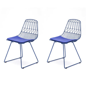 English Elm Industrial Faux Leather Bistro Chair Geometric Metal Frame for Cafe Kitchen Patio Blue B347P535407