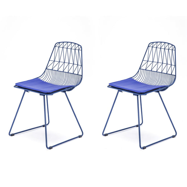 English Elm Industrial Faux Leather Bistro Chair Geometric Metal Frame for Cafe Kitchen Patio Blue B347P535407