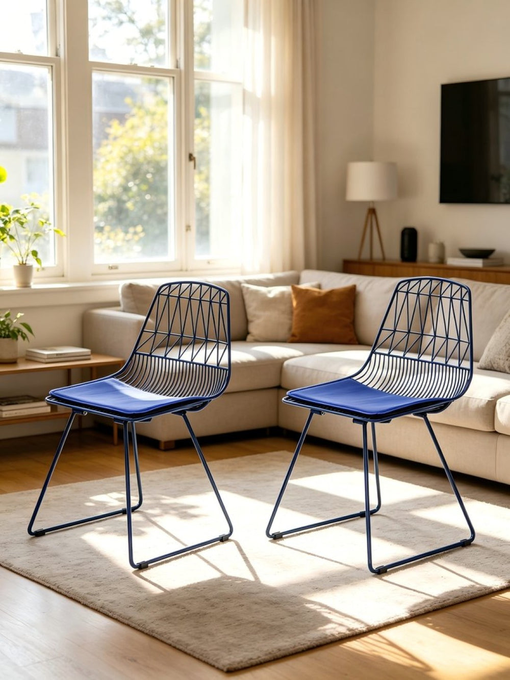 English Elm Industrial Faux Leather Bistro Chair Geometric Metal Frame for Cafe Kitchen Patio Blue B347P535407